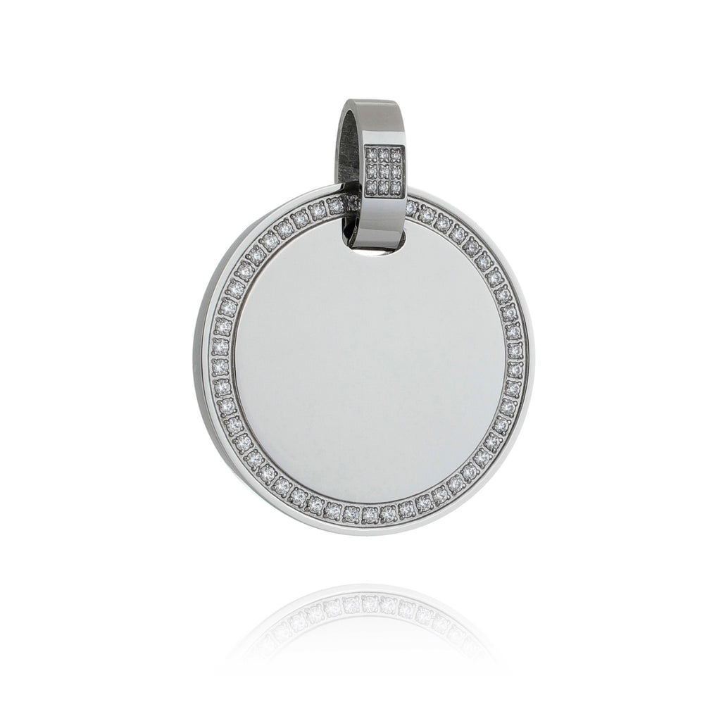 Colgante redondo con fotograbado y bordes con circonia.