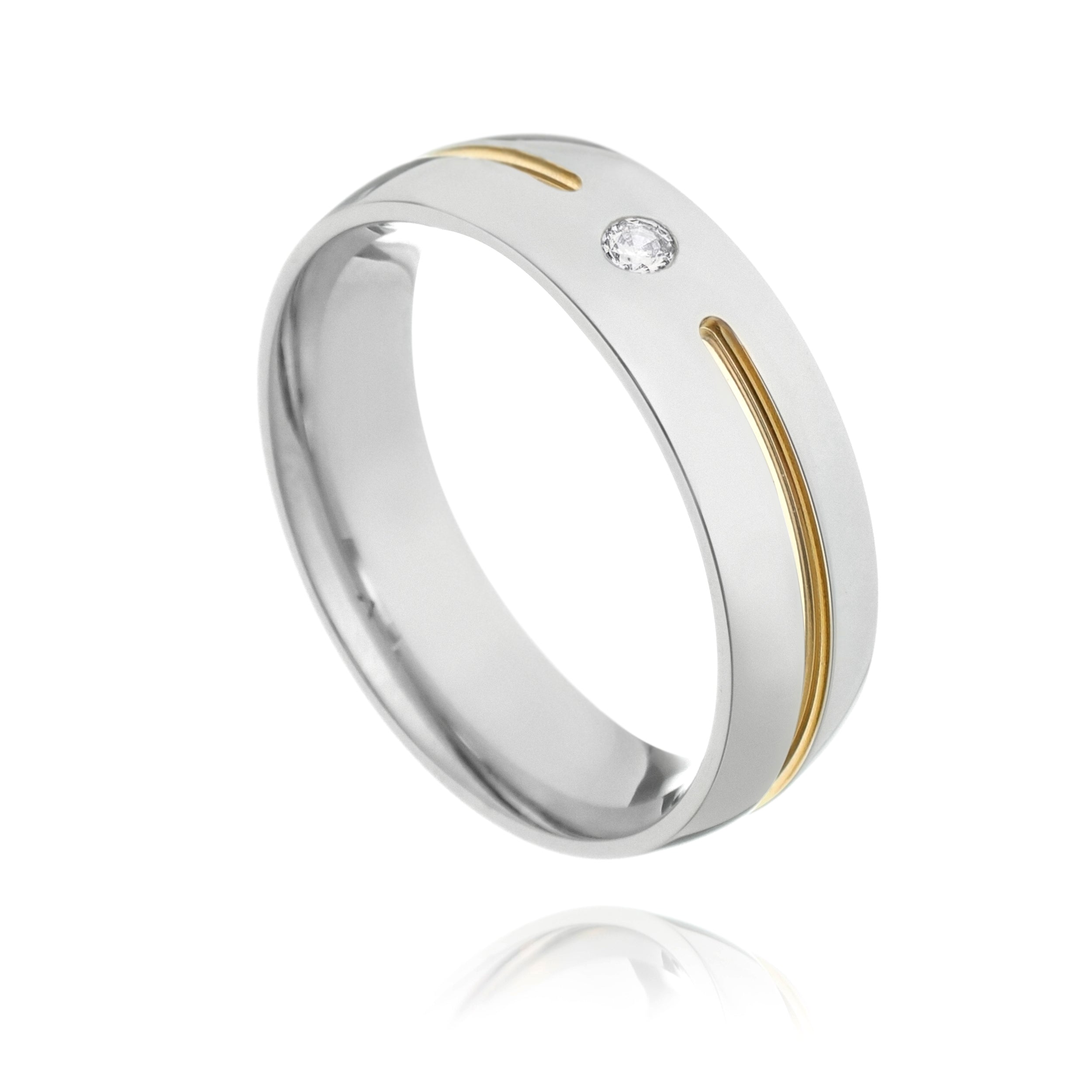 Aliança Basic com Filete Dourado e Zirconia