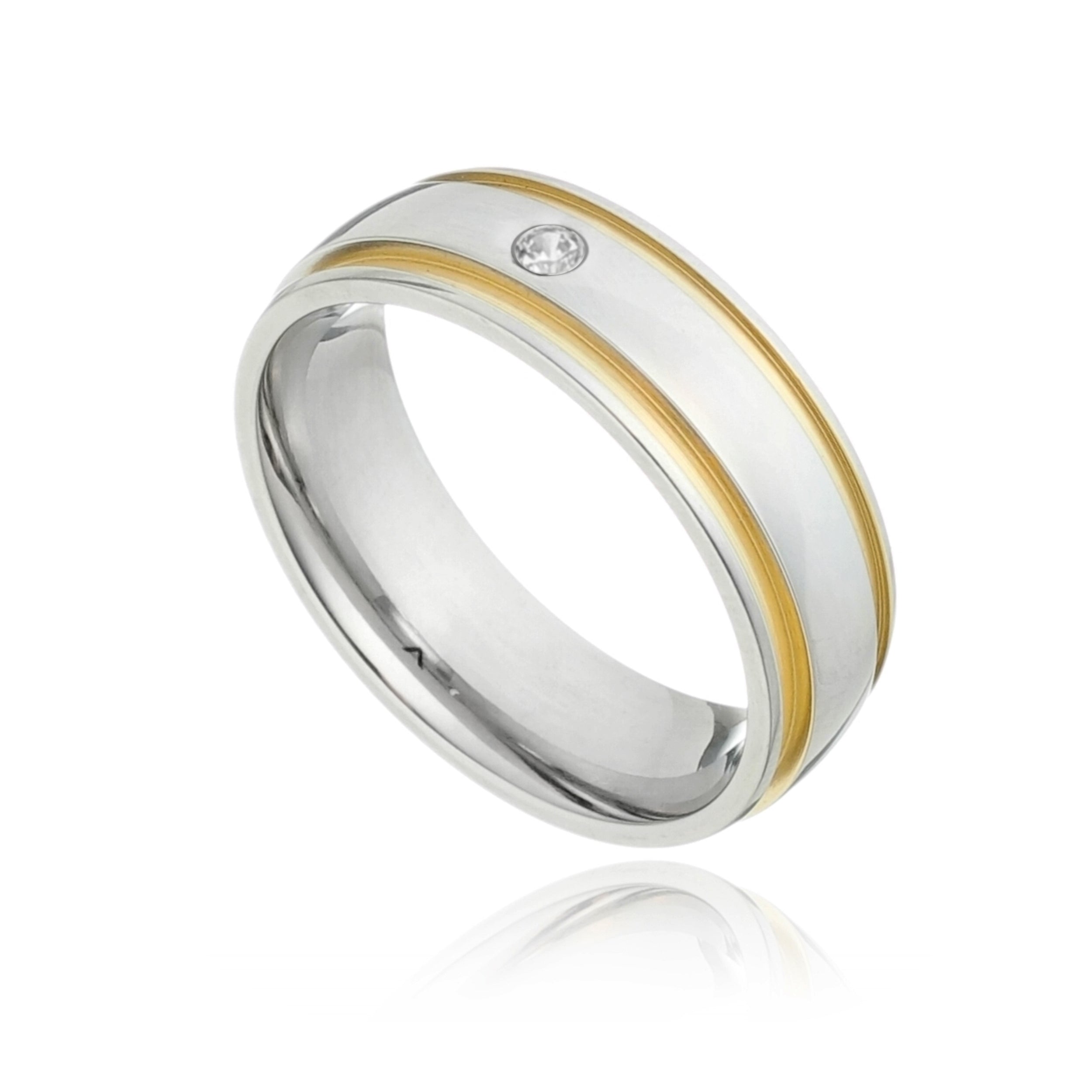 Aliança Basic Arredonda Com Duplo Filete e Zirconia