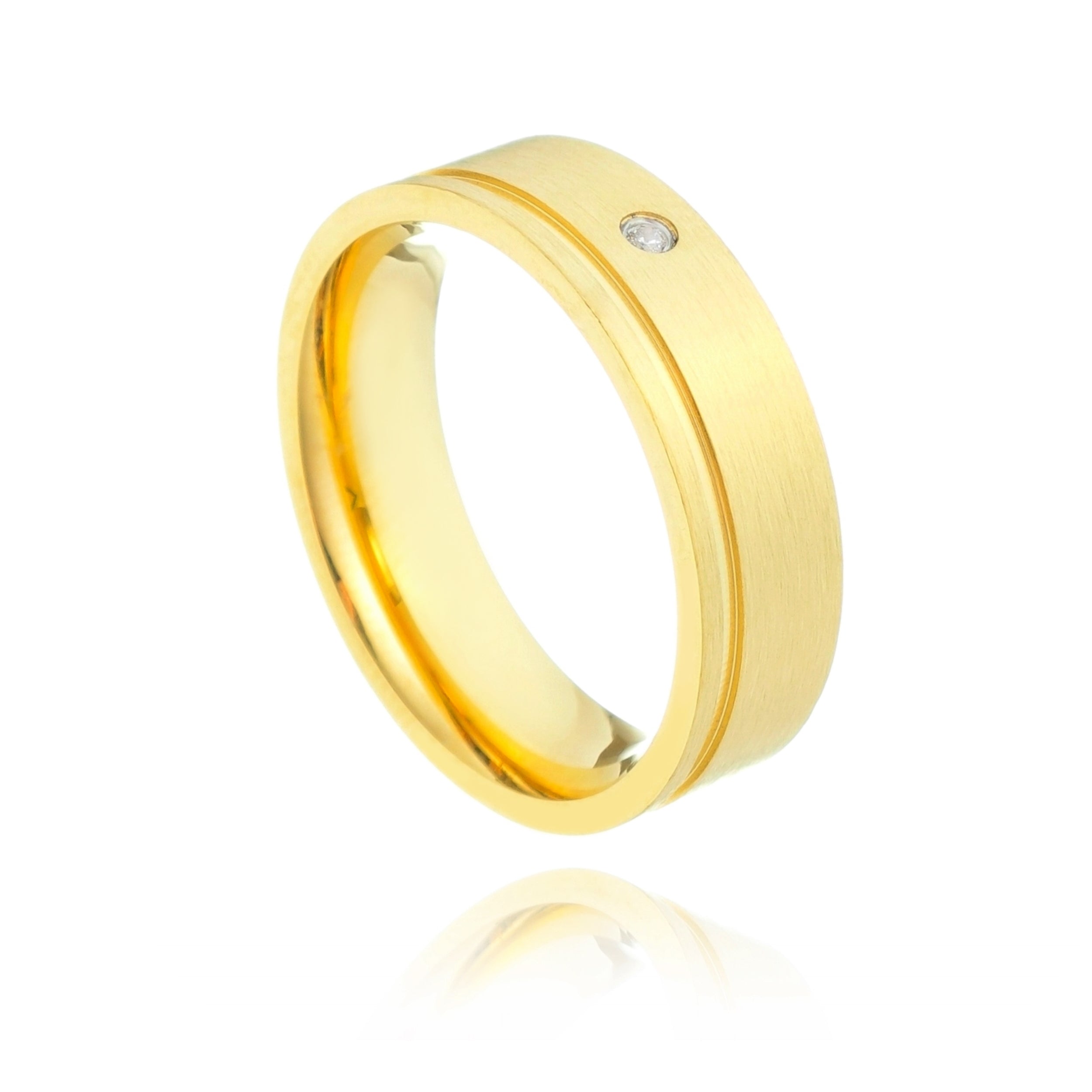 Aliança Basic com Filete e Zirconia