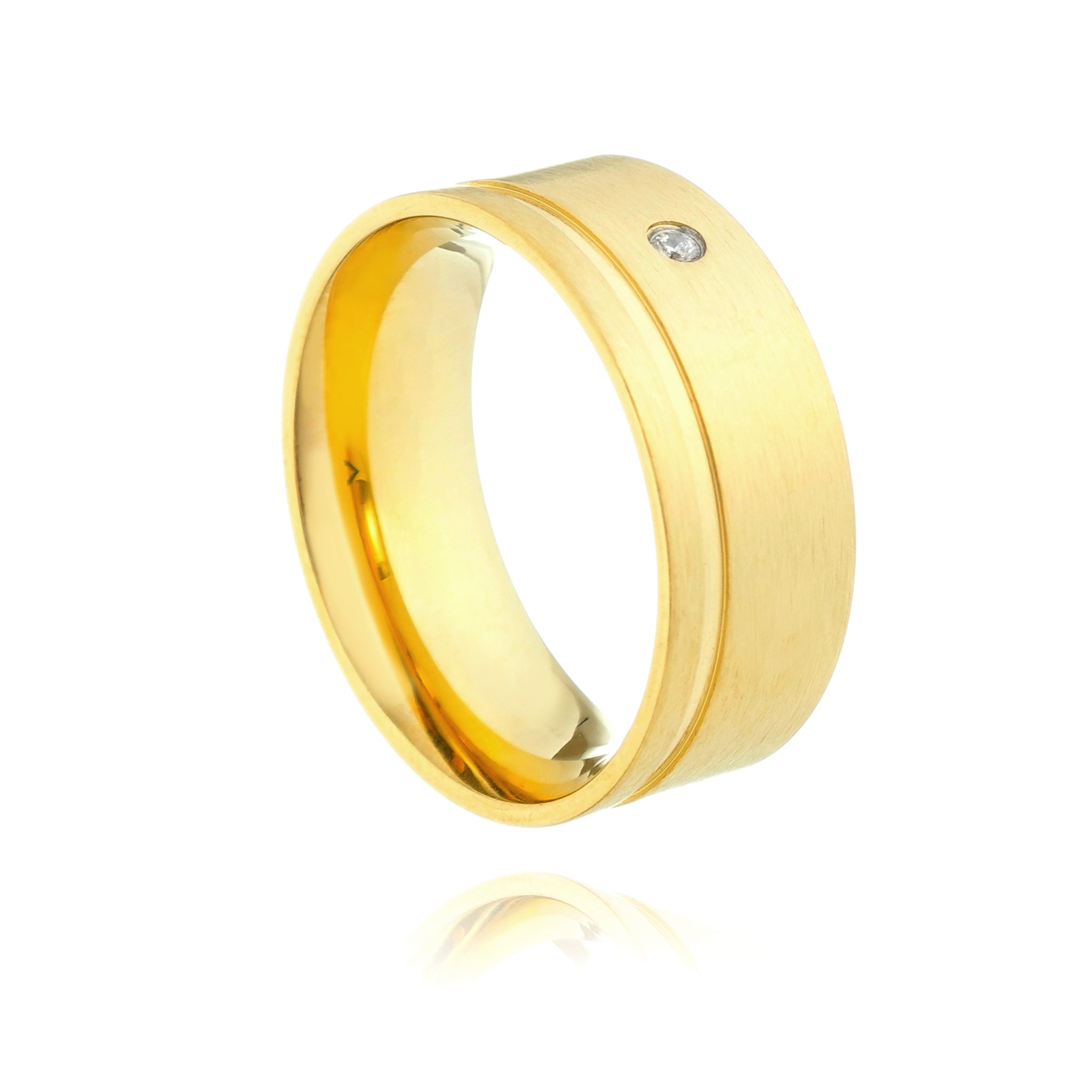 Aliança Basic com Filete e Zirconia 8mm