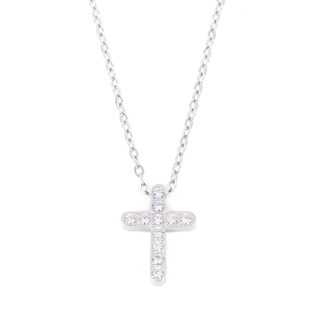 Collar de Cruz en Acero con Zirconita