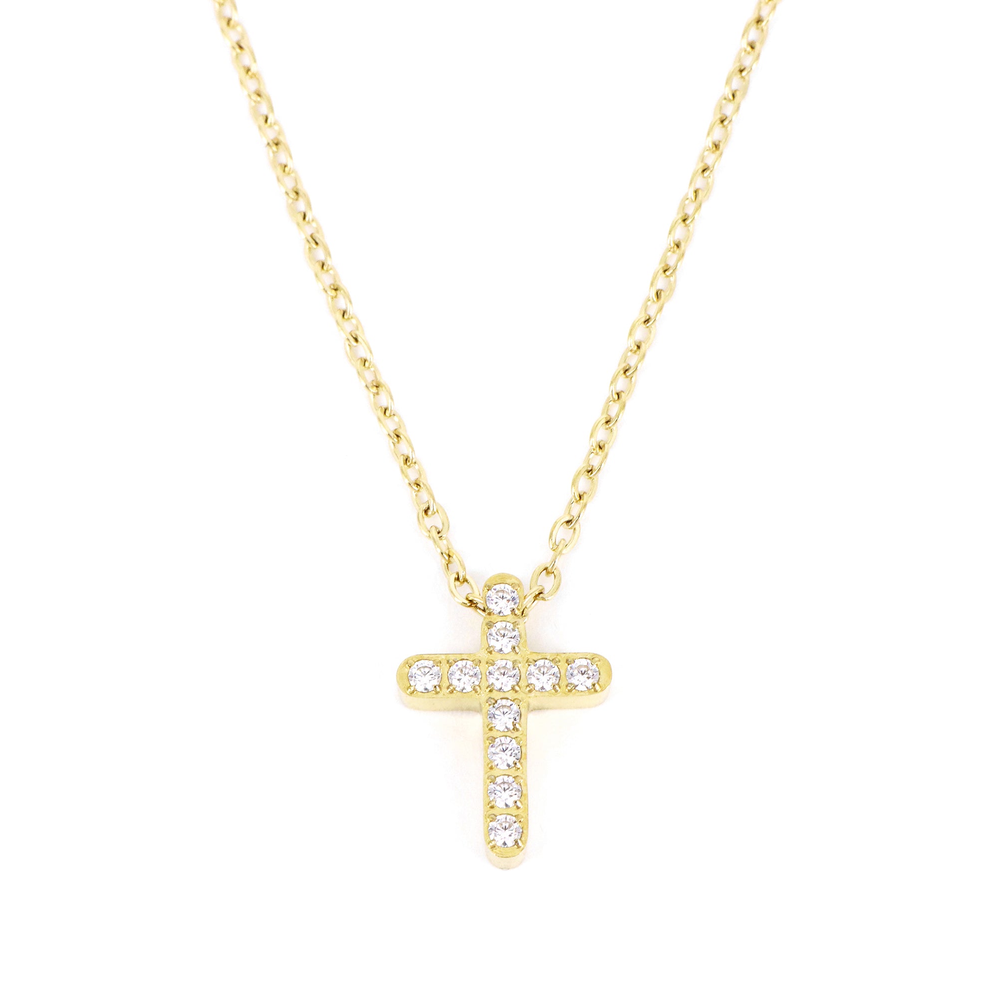 Collar de Cruz en Acero con Zirconita