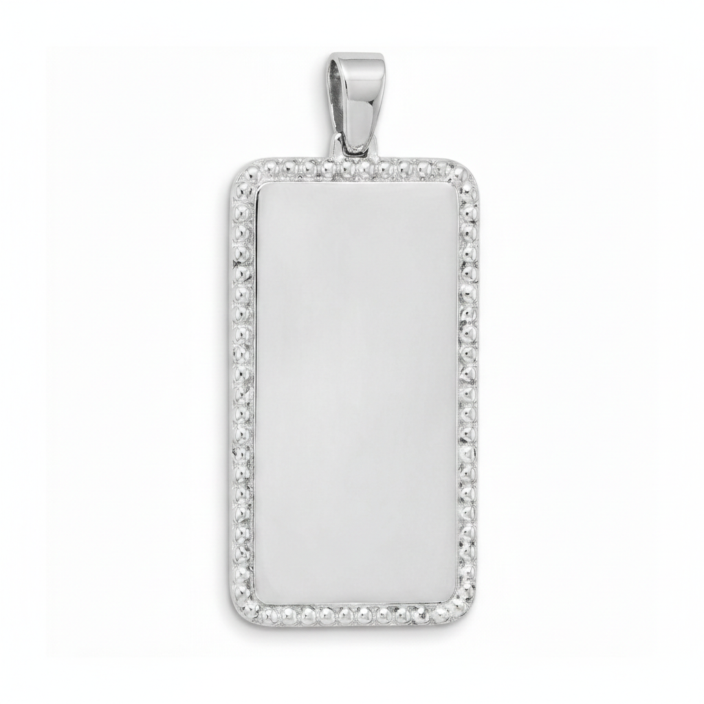 Colgante rectangular con fotograbado y borde de circonia.