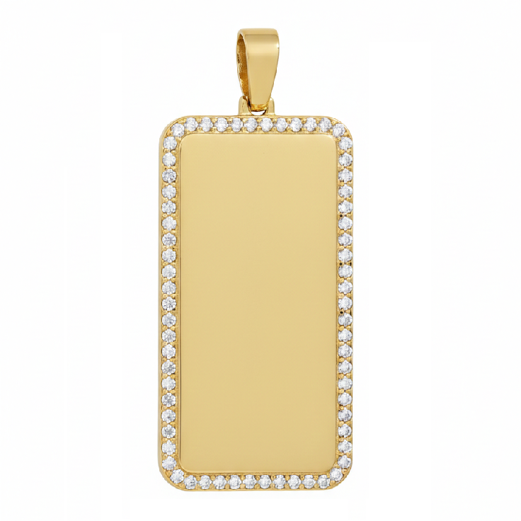Colgante rectangular con fotograbado y borde de circonia.